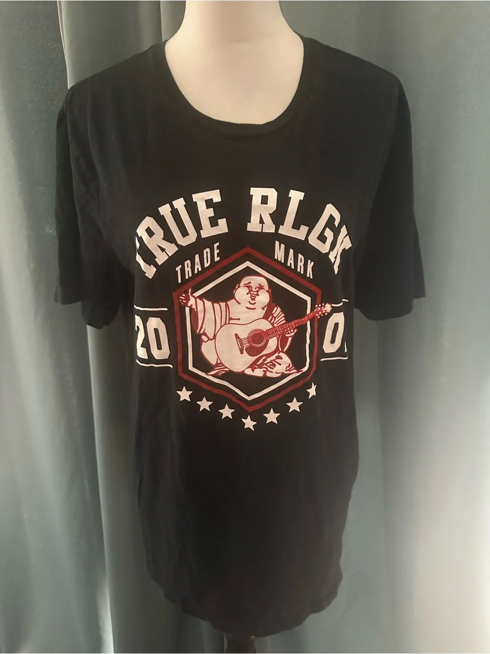 True Religion Buddha Graphic T-Shirt Black Short Sleeve Men's Large Cotton